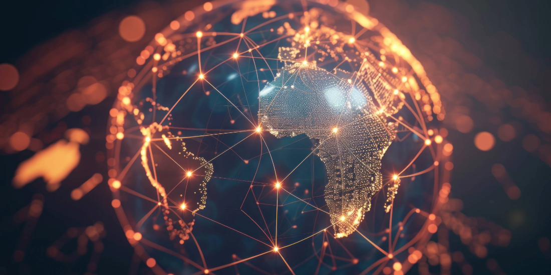 Virtual Connections on a High-Tech World Globe. generative AI image