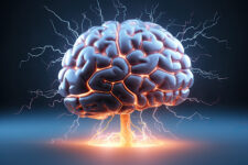 Human brain in a thunderstorm, 3d rendering, AI-generated