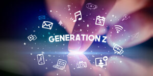 Finger touching tablet with social media icons concept