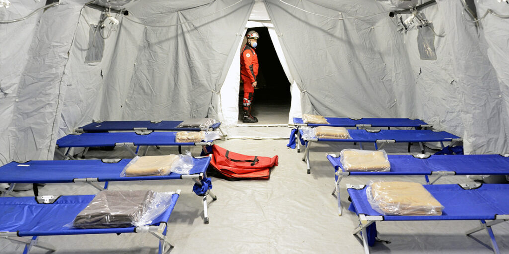 Cots in medical tent