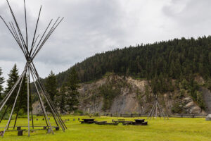 Teepee structure without cover, outdoors