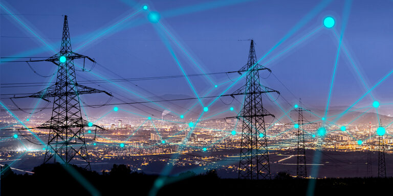 High power electricity poles in urban area connected to smart grid