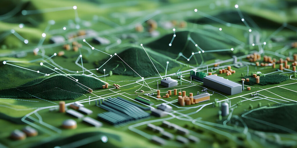 High-tech food supply chain map showcasing connections and infrastructure