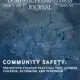 Cover of Domestic Preparedness Journal, Volume 22, Issue 8 (August 2026). The cover features a blue-toned image of shattered glass with a large circular impact point and radiating cracks. Overlaid white text reads: “Community Safety: Prevention-Focused Practices That Address Violence, Extremism, and Terrorism.” The journal title appears at the top with publication details and a stylized star logo.