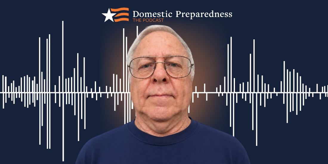 Domestic Preparedness: The Podcast logo above a headshot of Alan Finkelstein with a sound bar image in the background.